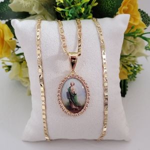 St Jude Oval Crystal Gold Plated Necklace